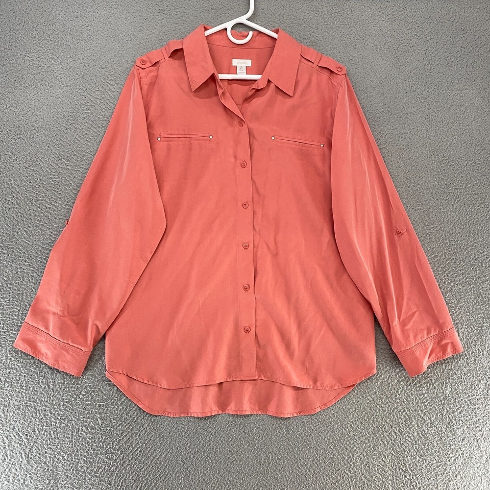 Chicos Top Womens 3 / XL Pink Long Sleeve Roll Tab Button Down Blouse